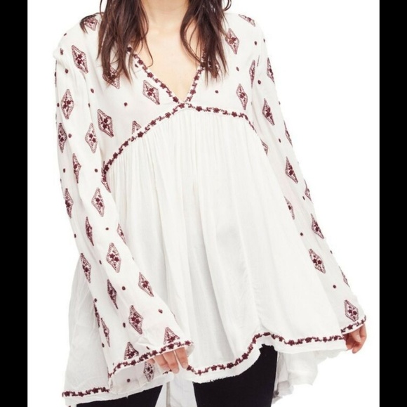 Free People Tops - NWT Womens Diamond Embroidered Hi-Low Peasant Top